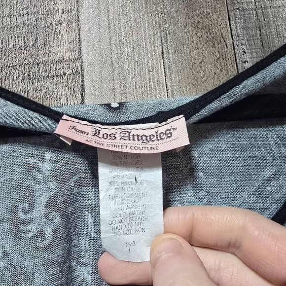 Active Street Couture Vintage Y2K Grey and Black Lace Cross Embellished Tee - Picture 5 of 6